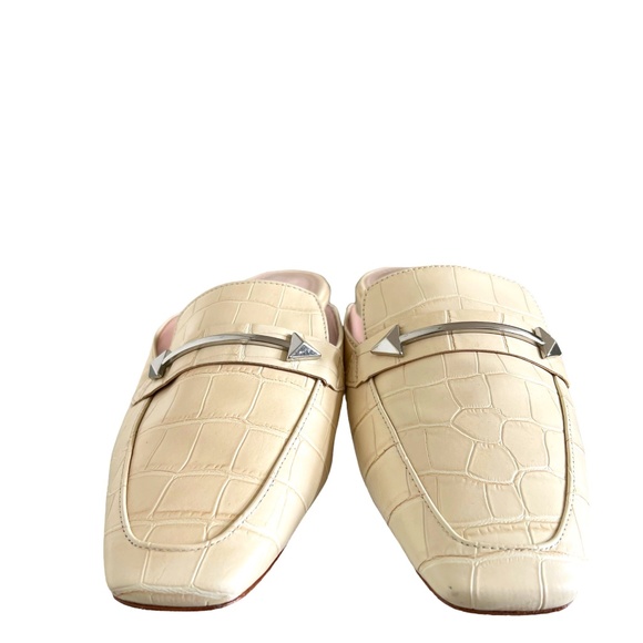 SCHUTZ Croc Embossed Leather Mules In Cream Size 8 - Picture 2 of 10